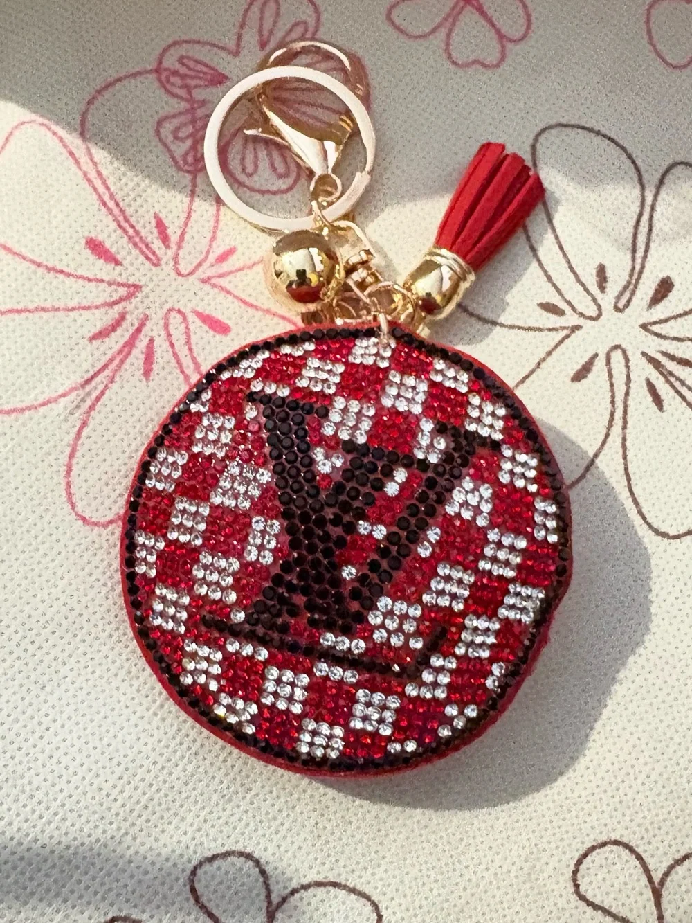 💙🆕💙 Red Checkered Crystal Keychain with LV Motif